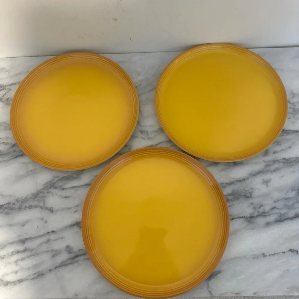 Set of Three le Creuset Yellow lunch Plates NEW NWT